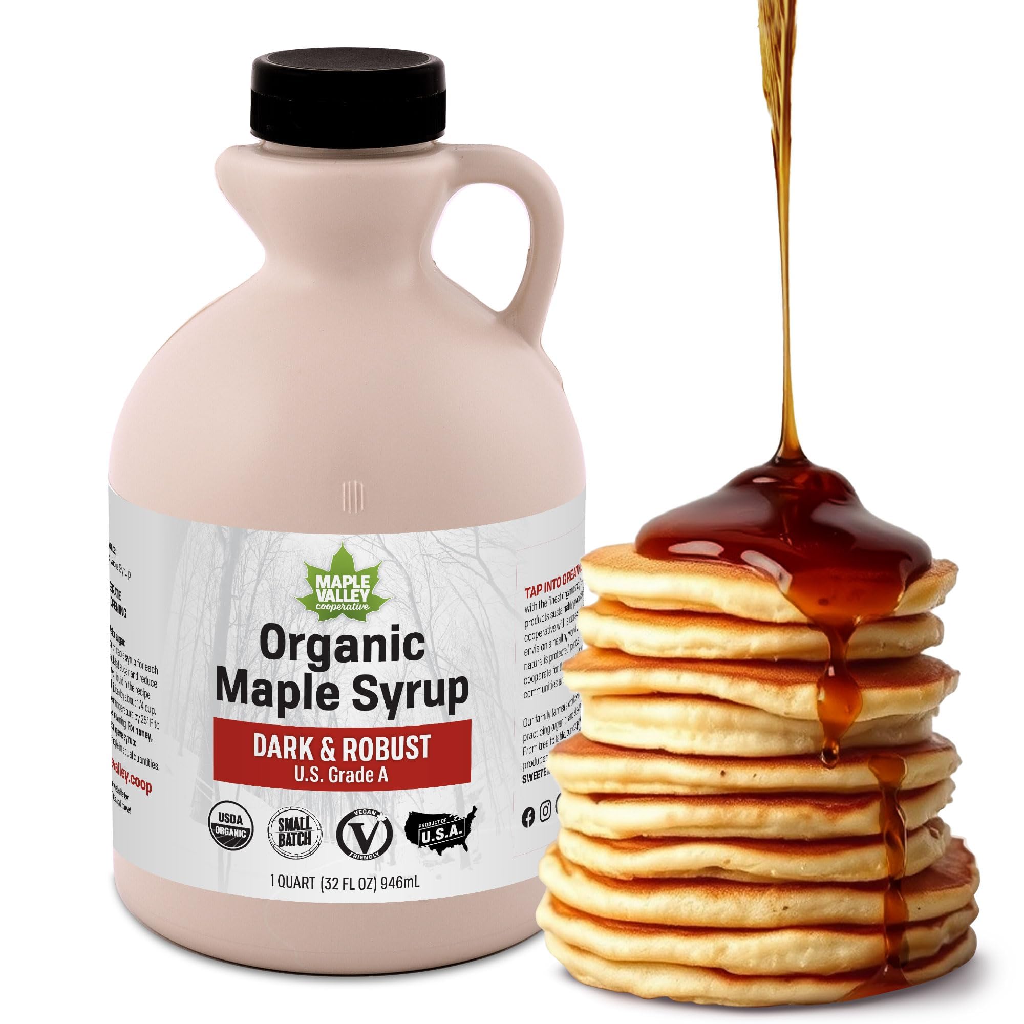 Maple Valley Organic Pure Maple Syrup, Dark & Robust Better Than Pancake Syrup, Use for Coffee or All-Natural Sugar Substitute in Cooking and Baking
