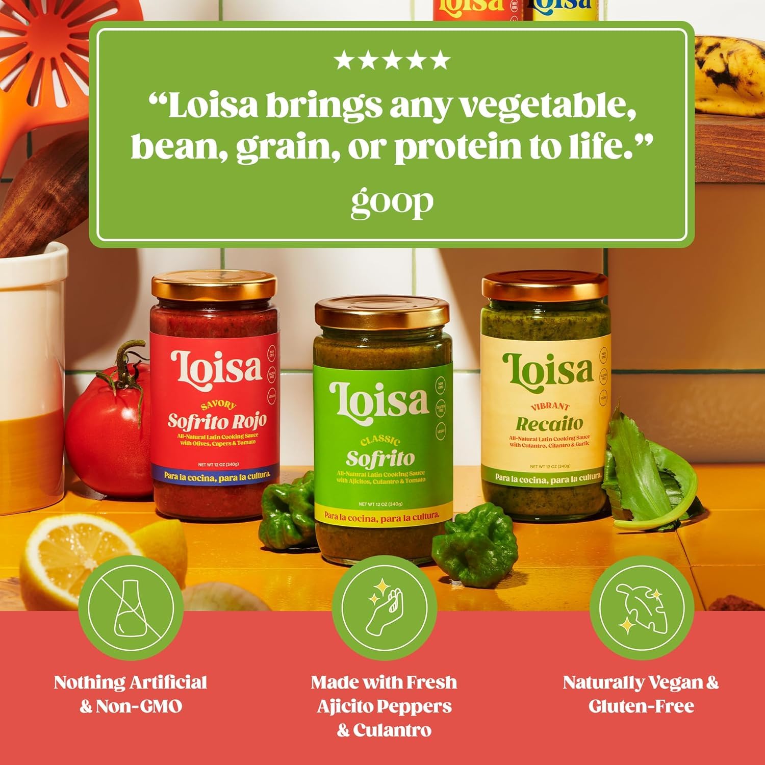 Loisa Sofrito Cooking Sauce, Non-GMO, No-MSG, No Preservatives, No Artificial Coloring, No Artificial Flavors, Vegan, Pure Latin Flavor (Classic