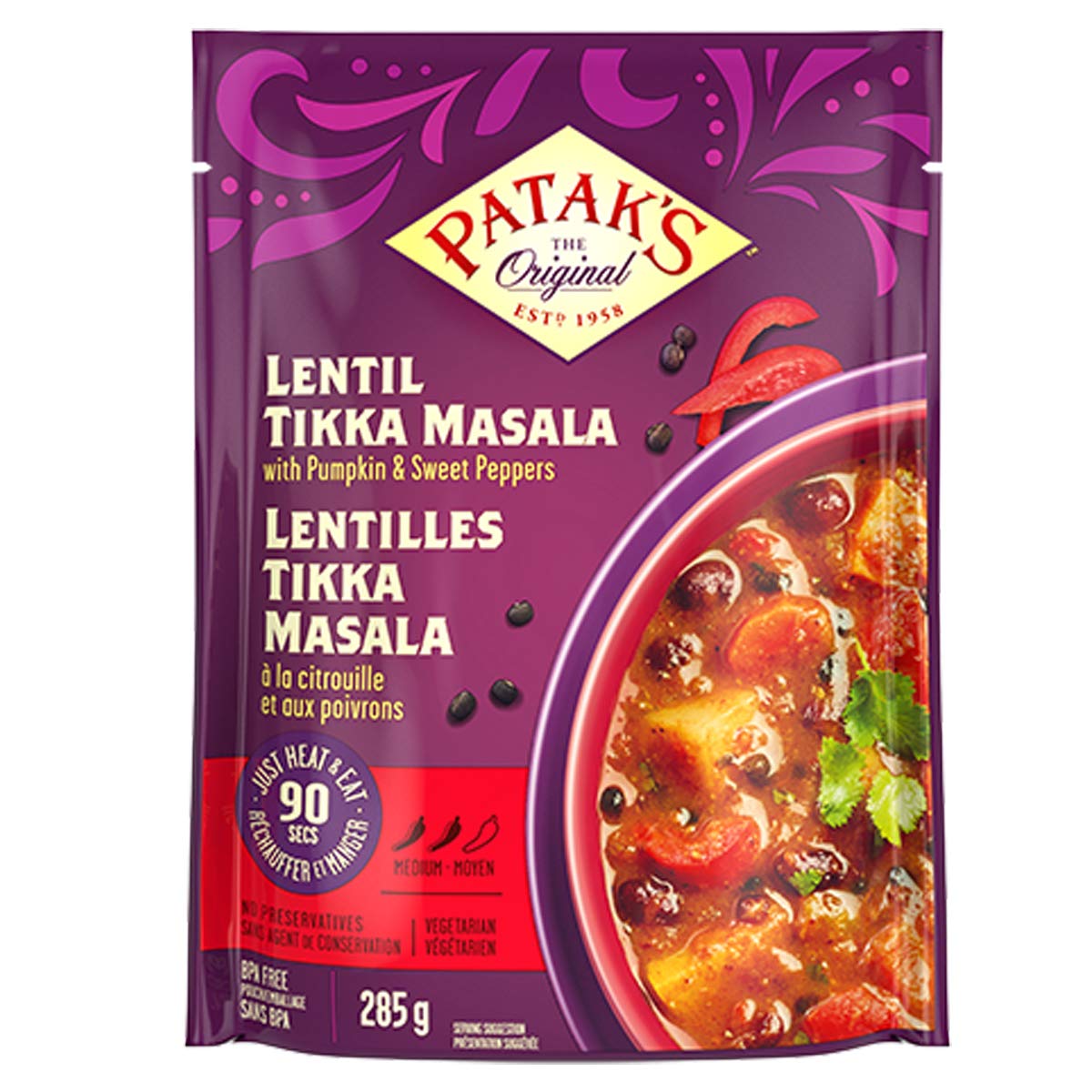 Patak's - Ready To Eat Vegetarian Meals, (4 Pack) (Lentil & Veggie Tikka Masala)