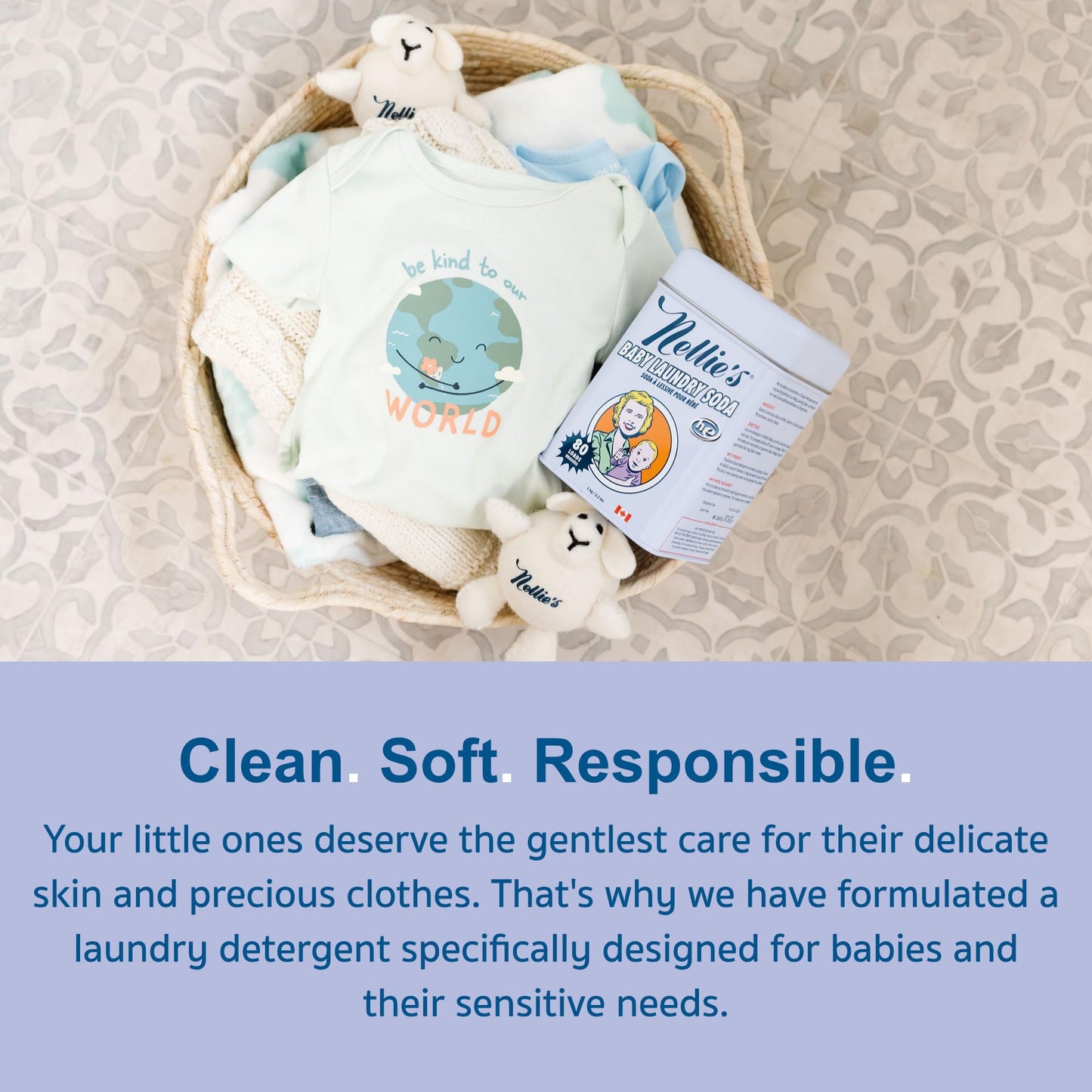 Nellie’s Baby Laundry Soda Tin - 80 Loads - Gentle Powdered Detergent for Delicate Fabrics - Fragrance-Free Formula - 80 Loads - Made in Canada