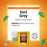 Twinings Earl Grey Black Tea Individually Wrapped Bags, 100 Count (Pack of 1), Flavoured with Citrus & Bergamot, Caffeinated, Enjoy Hot or Iced, 100