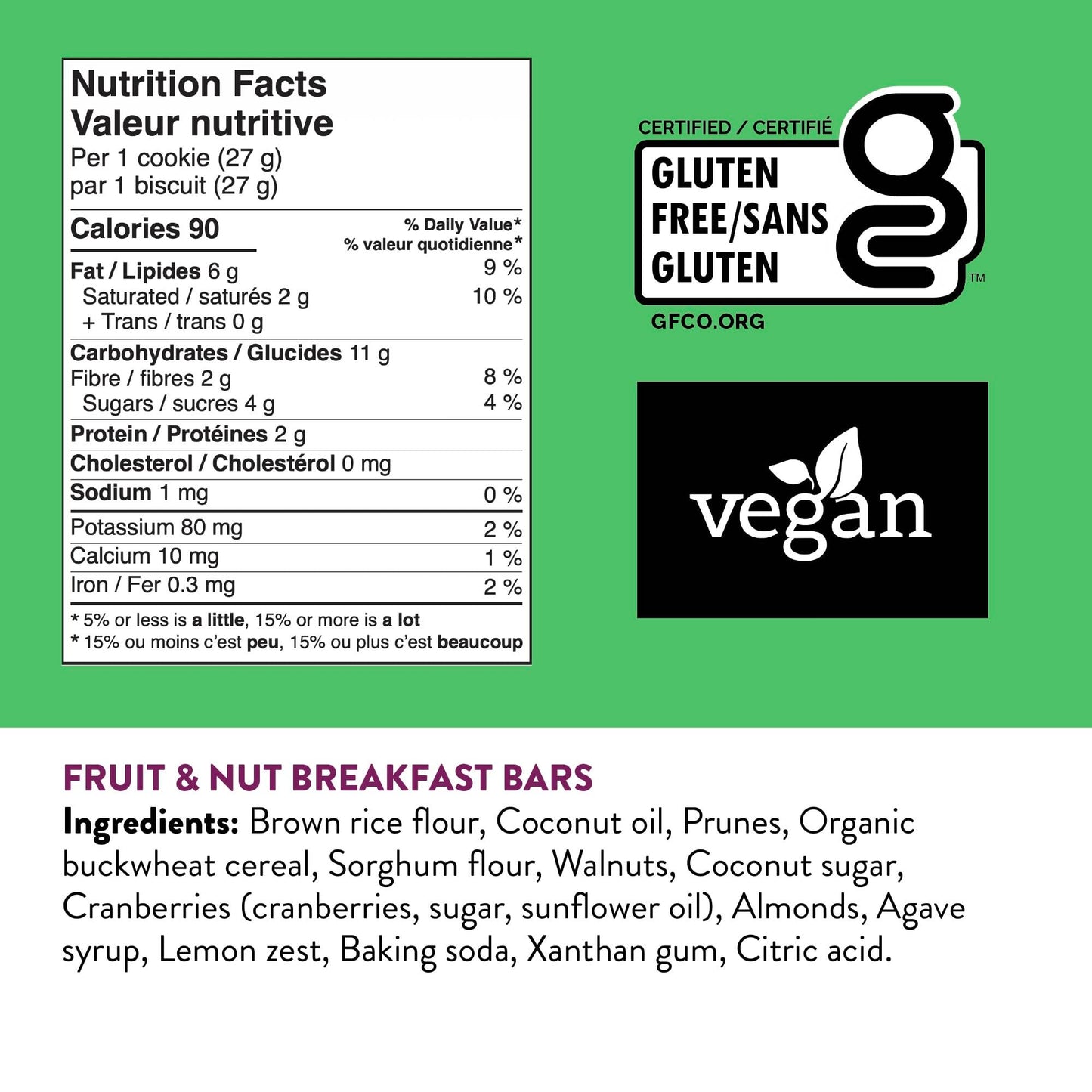 GluteNull Fruit & Nut Breakfast Bars, Gluten Free, Plant Based, Low Sugar, Good Source of Fiber, 11oz