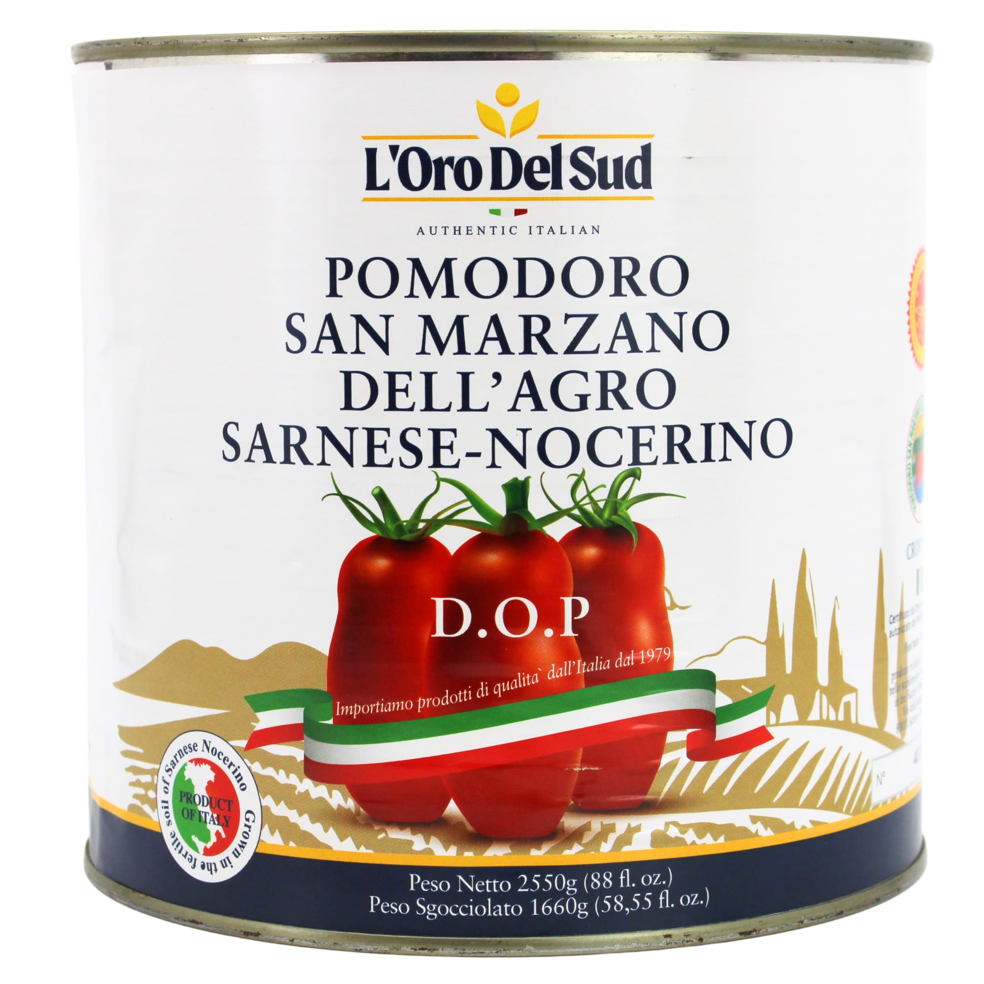 L'Oro Del Sud - D.O.P San Marzano Tomatoes of Agro Sarnese-Nocerino Area, Net Wt. 2550g (88 fl. oz). Pomodoro San Marzano dell’Agro Sarnese-Nocerino