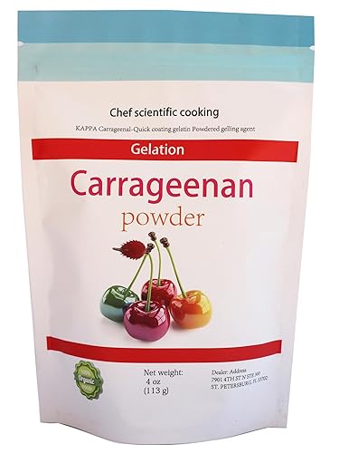 Pure-Kappa Carrageenan Powder - 113 G / 4 oz Non-GMO - Refined Food Grade - Marbled - Natural Vegan Thickener for Cooking and Desserts. Molecular
