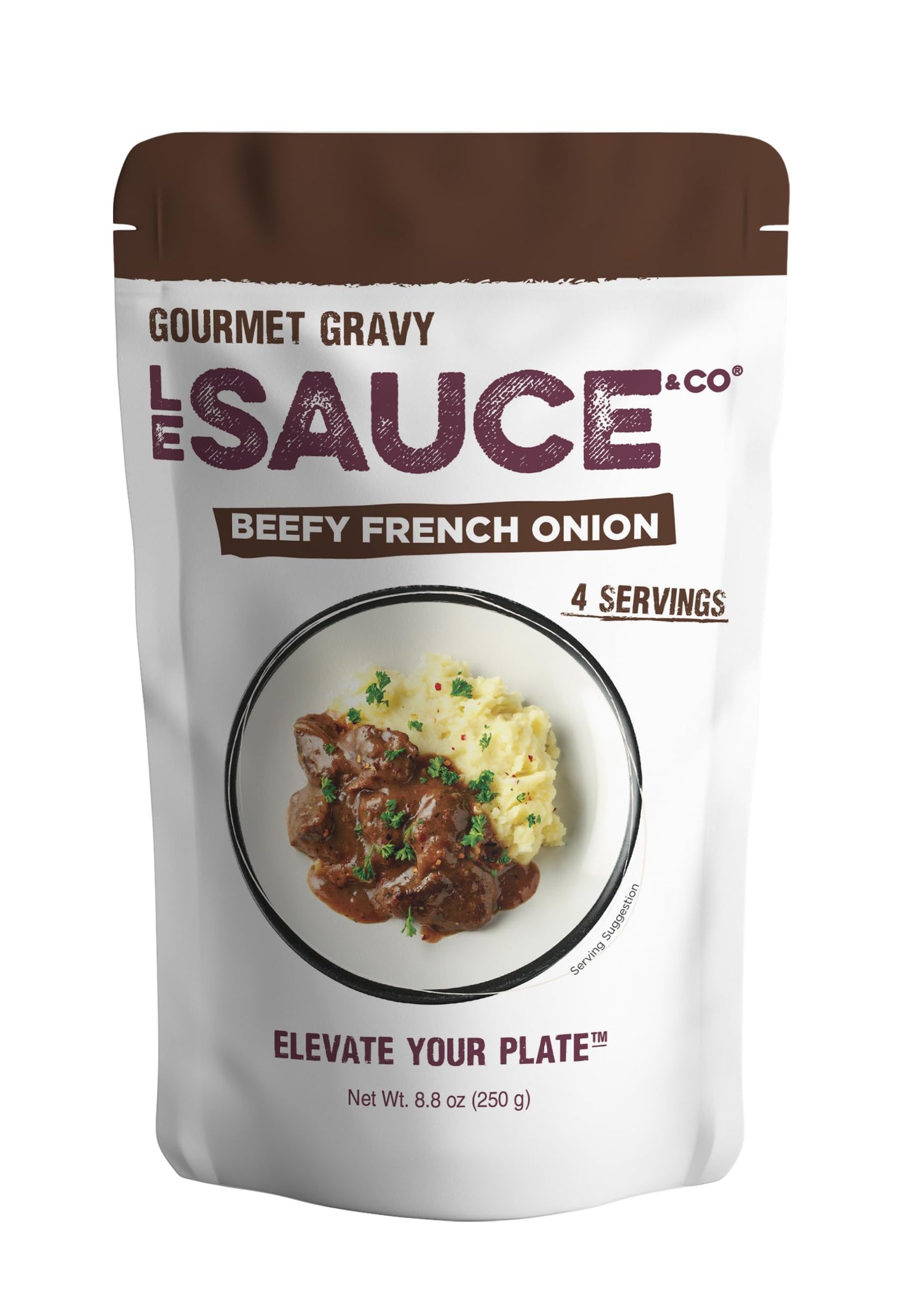 Le Sauce & Co. 4 serving Beefy French Onion Gourmet Gravy - Steak Sauce, Chicken Sauce, Dressing, Meats Prepared Foods, Pre-made Sauce for Chicken or