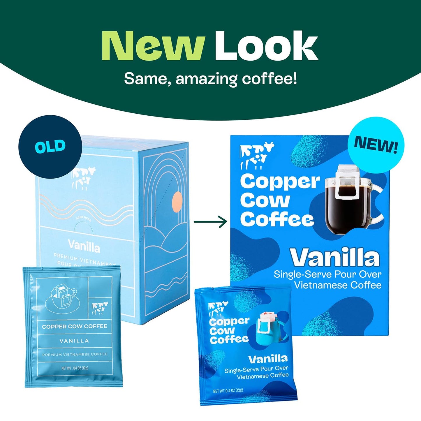 Copper Cow Coffee Premium Pour Over Single-Serve Vietnamese Coffee Pouches (8 pack) | Vanilla | Dark Roast | Flavored with Vanilla Beans | Convenient