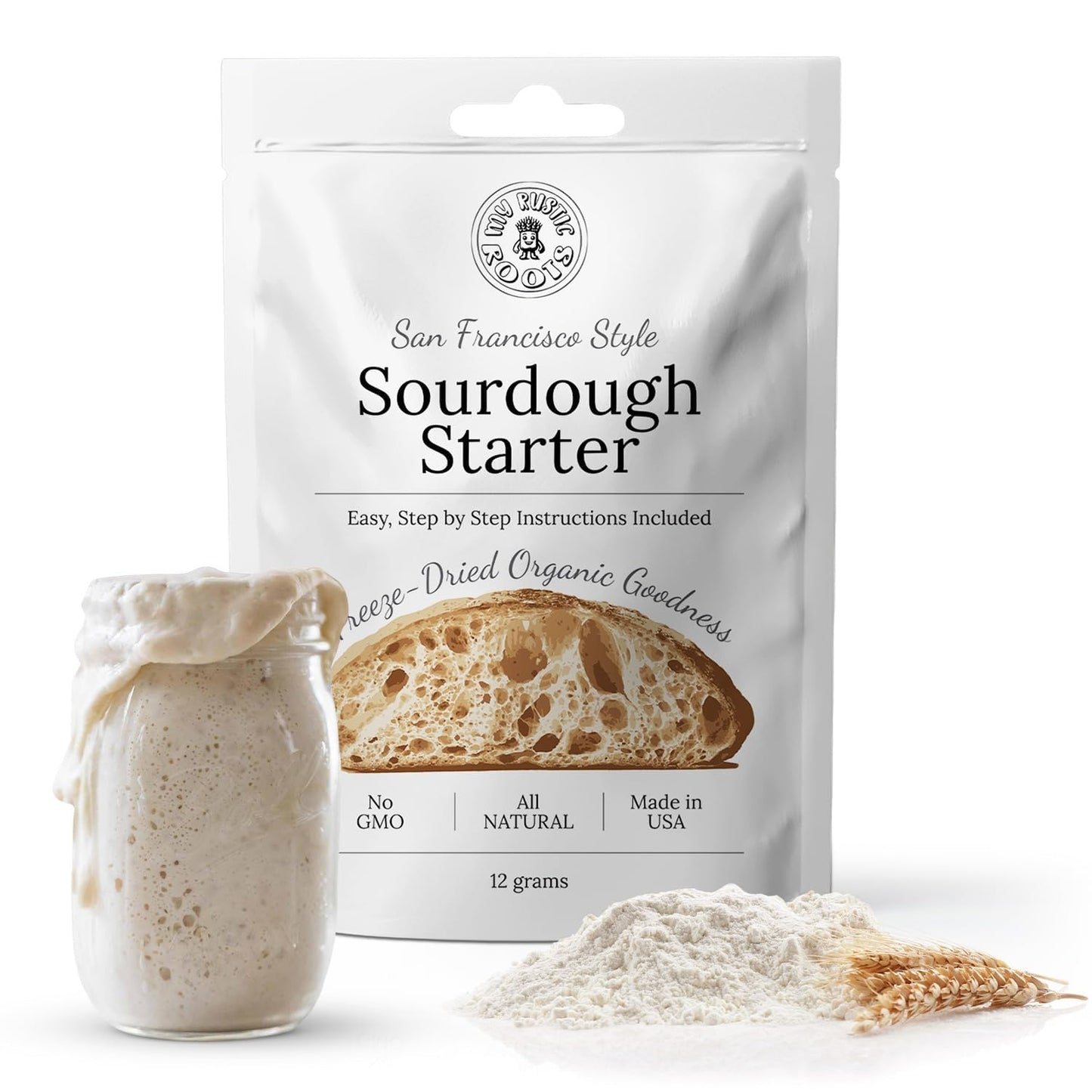 MY RUSTIC ROOTS All Natural & Organic San Francisco Sourdough Starter Culture - Beginner Friendly Sourdough Bread Starter - Perfect for Baking