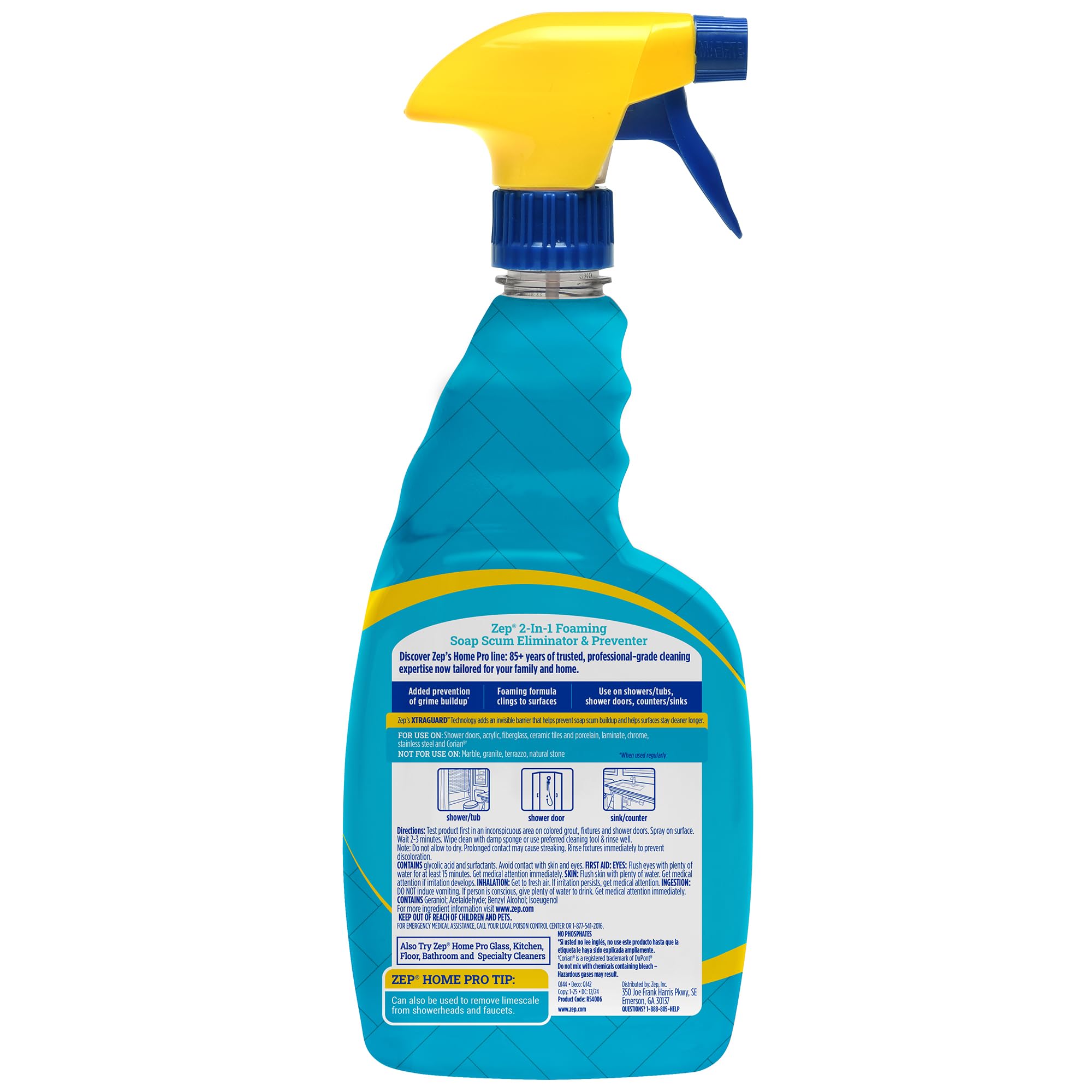 Zep Home Pro 2-in-1 Foaming Soap Scum Eliminator and Preventer, Morning Dew Scent, R54006-32 Fl Oz -Bleach-Free Formula