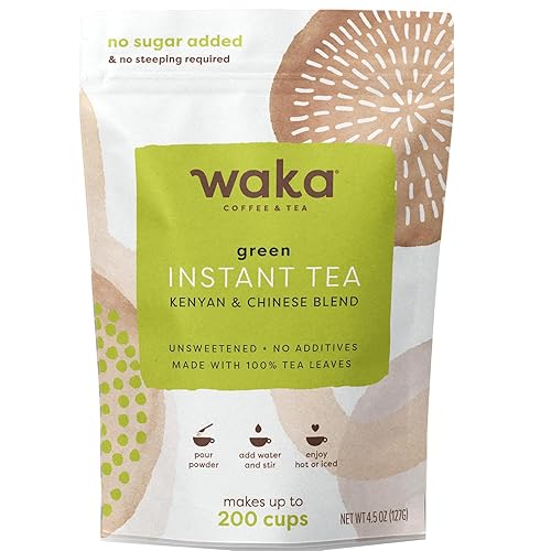 Waka Instant Green Tea Mix, Original - 100% Tea Leaves, No Additives, Unsweetened Tea Powder for 50 Quarts or 200 Cups - Easy and Quick Hot or Iced