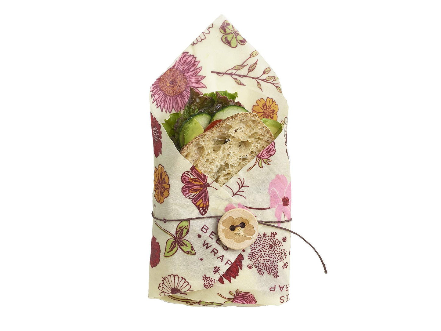 Bee's Wrap Vegan Beeswax Sandwich Wrap - Beeswax Lunch Wrap with Button & Tie - Plastic Free Made in USA Reusable Natural Food Wrap - Meadow Magic