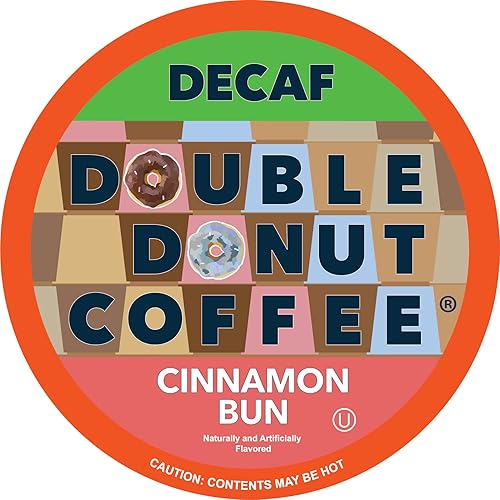 Double Donut Coffee Double Donut Flavored Decaf Coffee, Decaf Cinnamon Bun Coffee, Decaf Coffee Pods for Keurig K Cups Machines, Hot or Iced Coffee