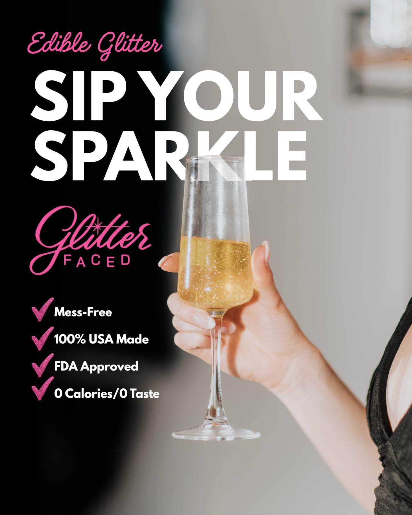 Glitter Faced Shimmer Edible Glitter for Drinks - 0 Calories, No Taste, 30ml Luster Dust for Sparkling Holiday Cocktails, Parties & Events - Made in
