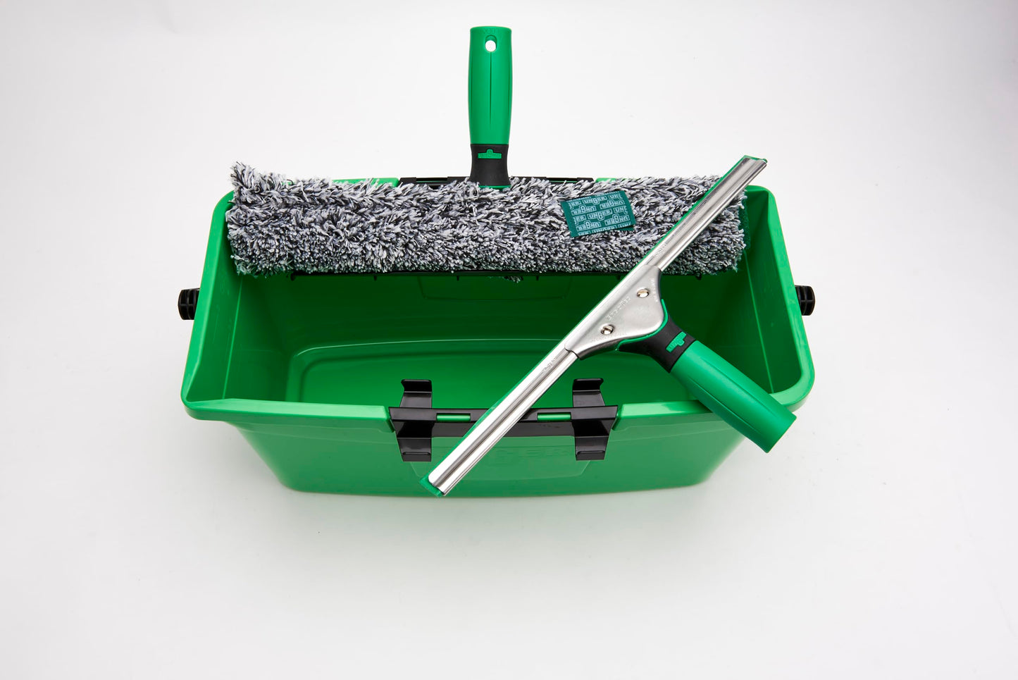 Unger Commercial Window Cleaning Kit - 3-in-1 Starter Set with 14" Squeegee, Microfiber Washer with T-Bar Handle & 3-Gallon Bucket - Complete Glass