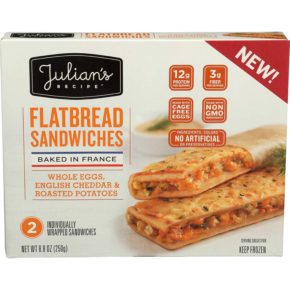 Julians Recipe Whole Egg Cheddar Cheese Breakfast Flatbread Sandwich, 8.8 Ounce -- 12 per case.