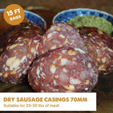 UMAi Dry 70mm Dry Sausage Casings (15 ft) - Make Homemade Salami, Pepperoni & Dry-Cured Sausage, Makes 25-30 lbs of Meat