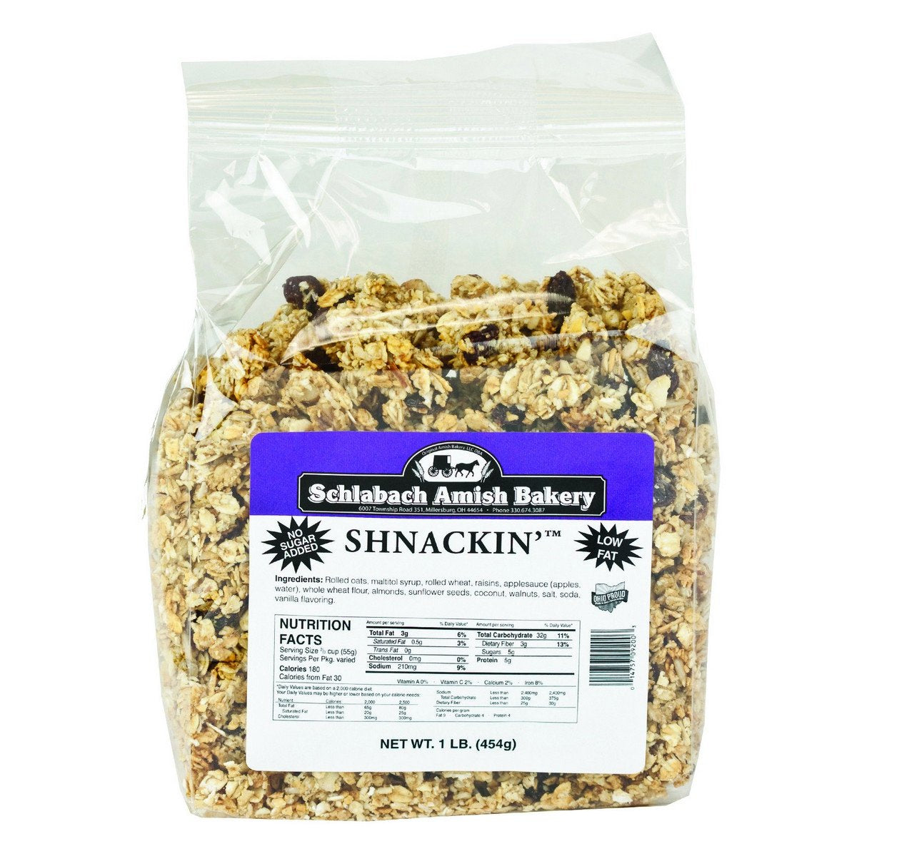 Schlabach Amish Bakery All Natural, No Sugar Added, Shnackin' Granola (Pack of 2 - 16 Oz. Bags)