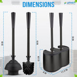 UMIEN Toilet Brush and Plunger Set 18-in - Updated 2025 No-Rust - Stainless Steel Design - Long Handles - with Freestanding Canister (Matte Black)