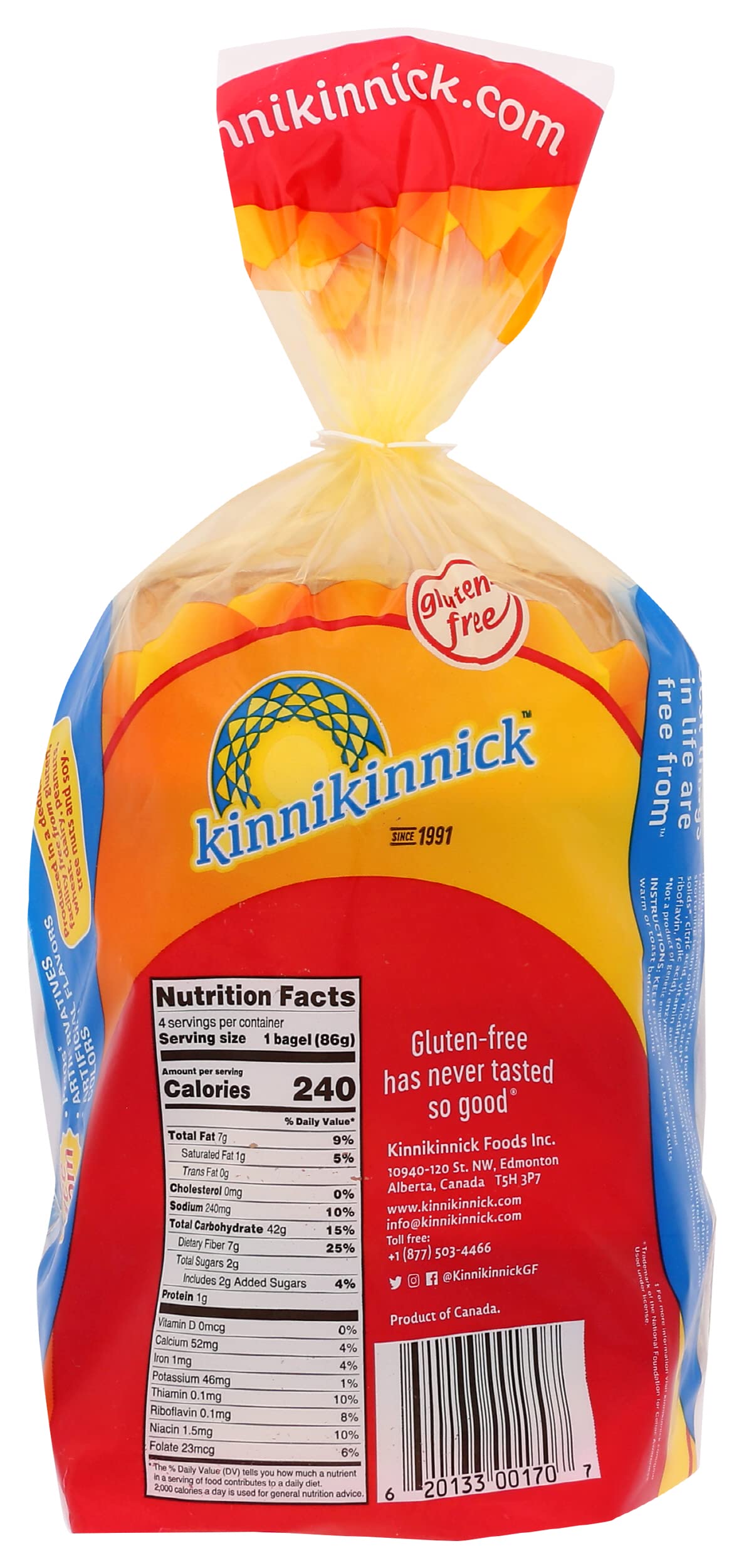 Kinnikinnick Gluten Free Soft Plain Bagels, 12.1 oz (frozen)