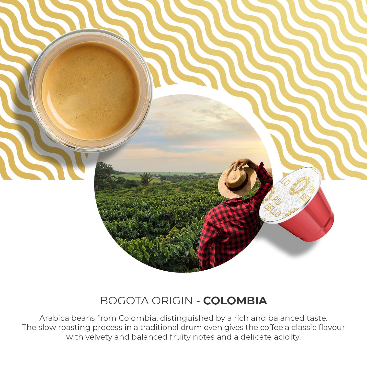 Piu Bello Bogota Espresso Coffee Pods for Nespresso Original Machines - Compatible Capsules Pack - Rich & Balanced Taste - Strong Italian Espresso