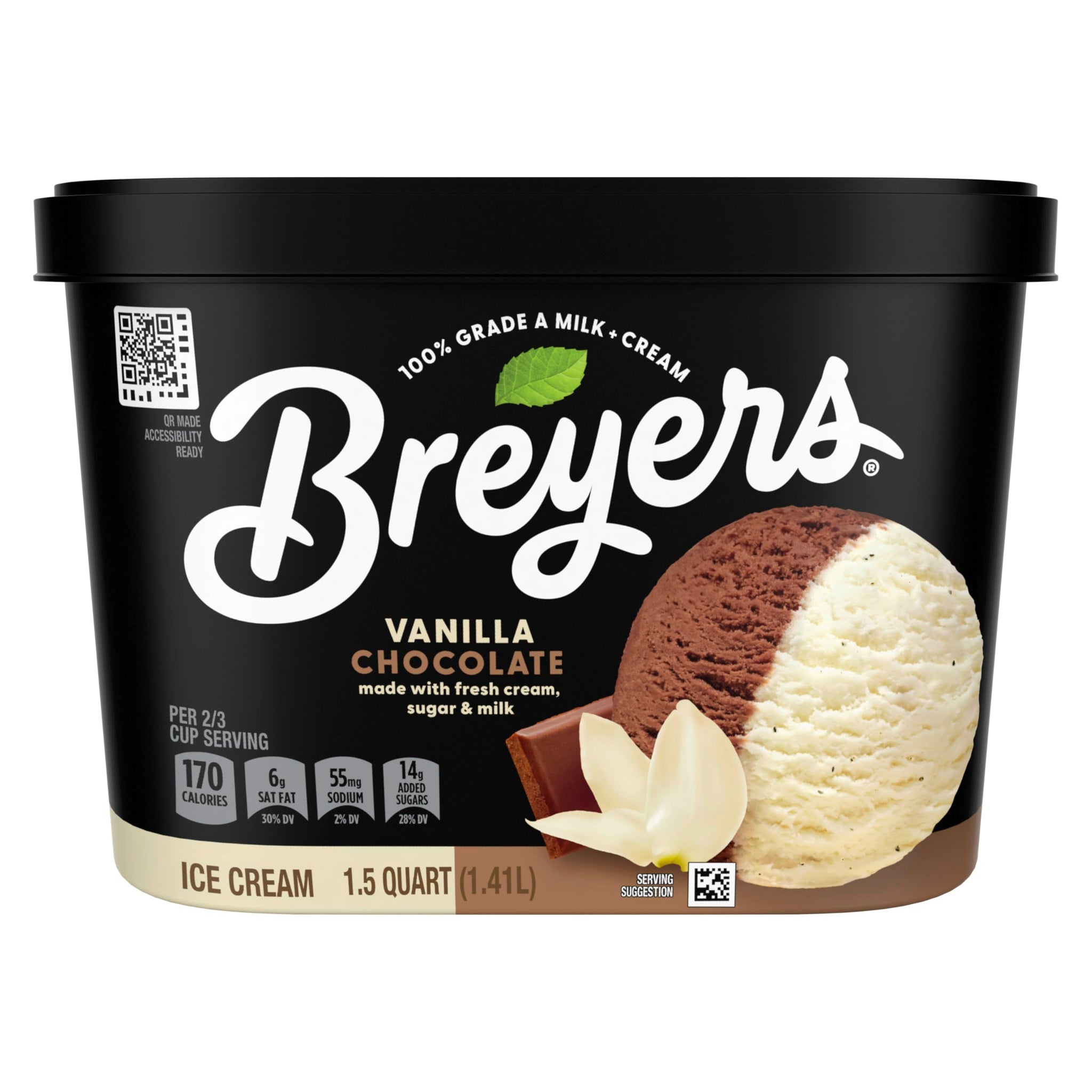 Breyers Ice Cream For a Delicious Frozen Dessert Vanilla Chocolate Made with 100% Grade A Milk & Cream 48 oz