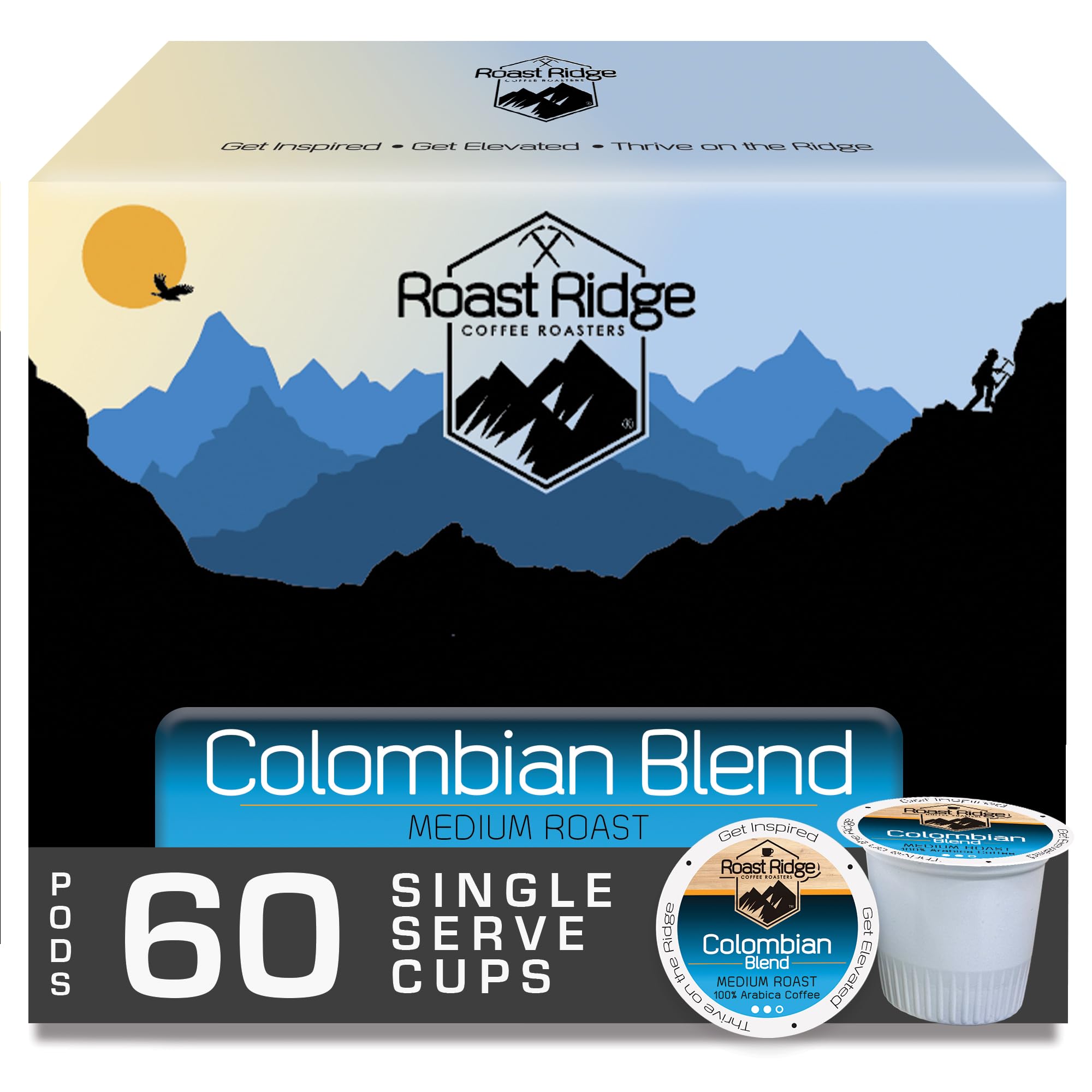Roast Ridge Single Serve Coffee Pods for Keurig K-Cup Brewers, Colombian Blend, Medium Roast, 60 Count