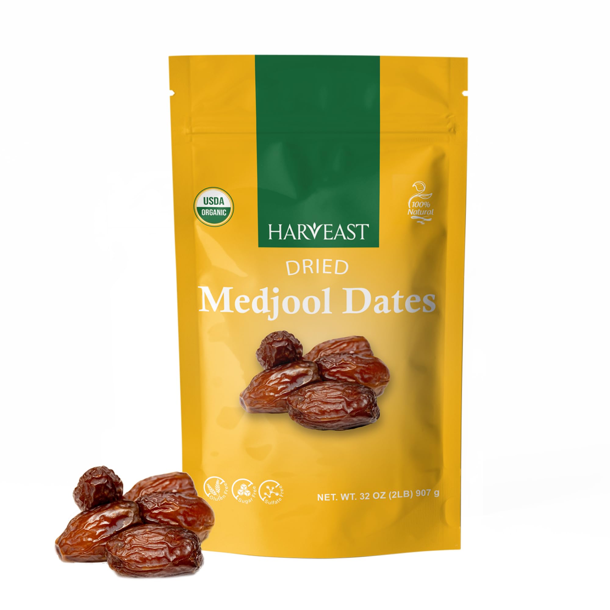 Harveast Organic Medjool Dates - California Grown Jumbo Dates, Naturally Sweet, Healthy Snacking, Caramel Flavor, Pesticide, Free No Sugar Added