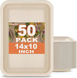 Yihurlm 50 Pack Disposable Food Trays,14 Inch Extra Large Paper Plates,Heavy Duty Disposable Trays,Compostable Food Serving Trays, Biodegradable