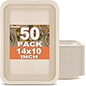 Yihurlm 50 Pack Disposable Food Trays,14 Inch Extra Large Paper Plates,Heavy Duty Disposable Trays,Compostable Food Serving Trays, Biodegradable