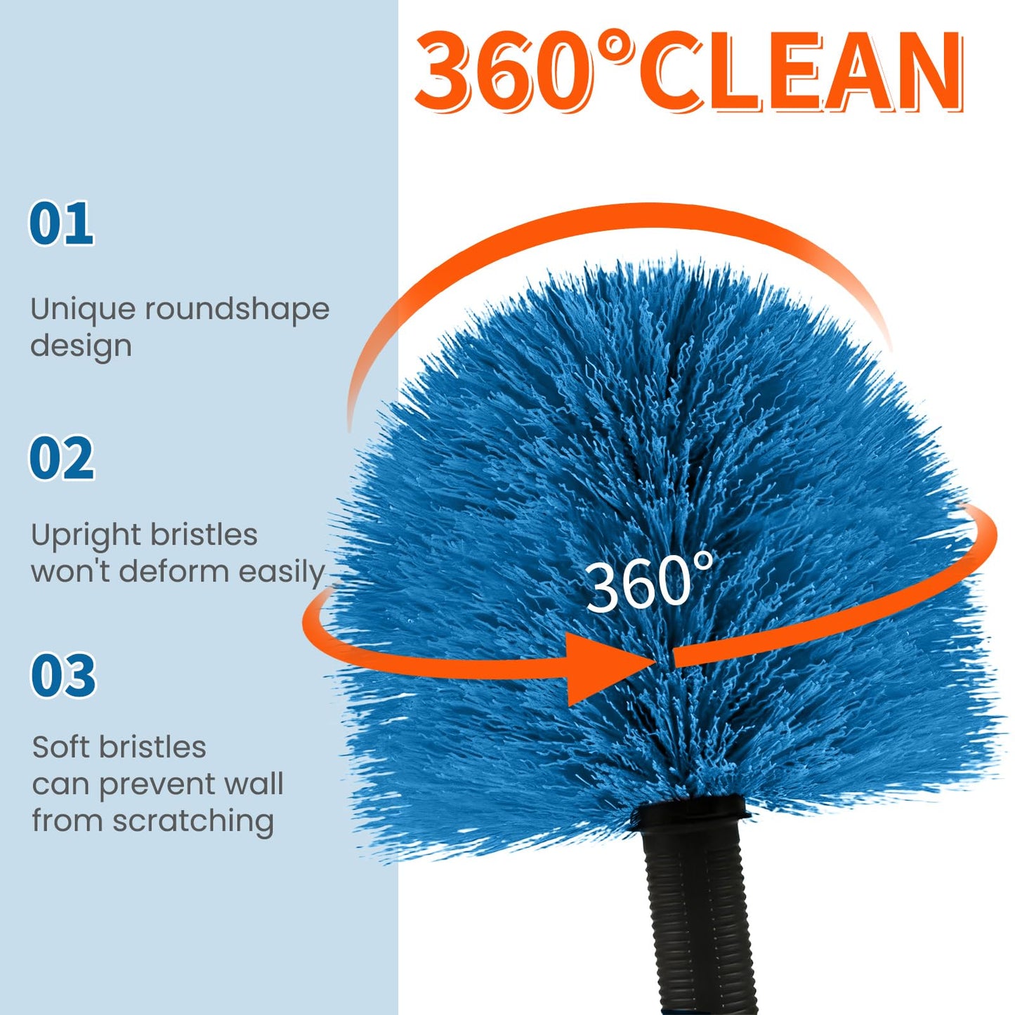 Cobweb Duster with Extension Pole, Dense Soft Bristles & Efficient Dust Removal, High Reach Cleaning 5-20FT Adjustable to 26FT, Indoor Outdoor