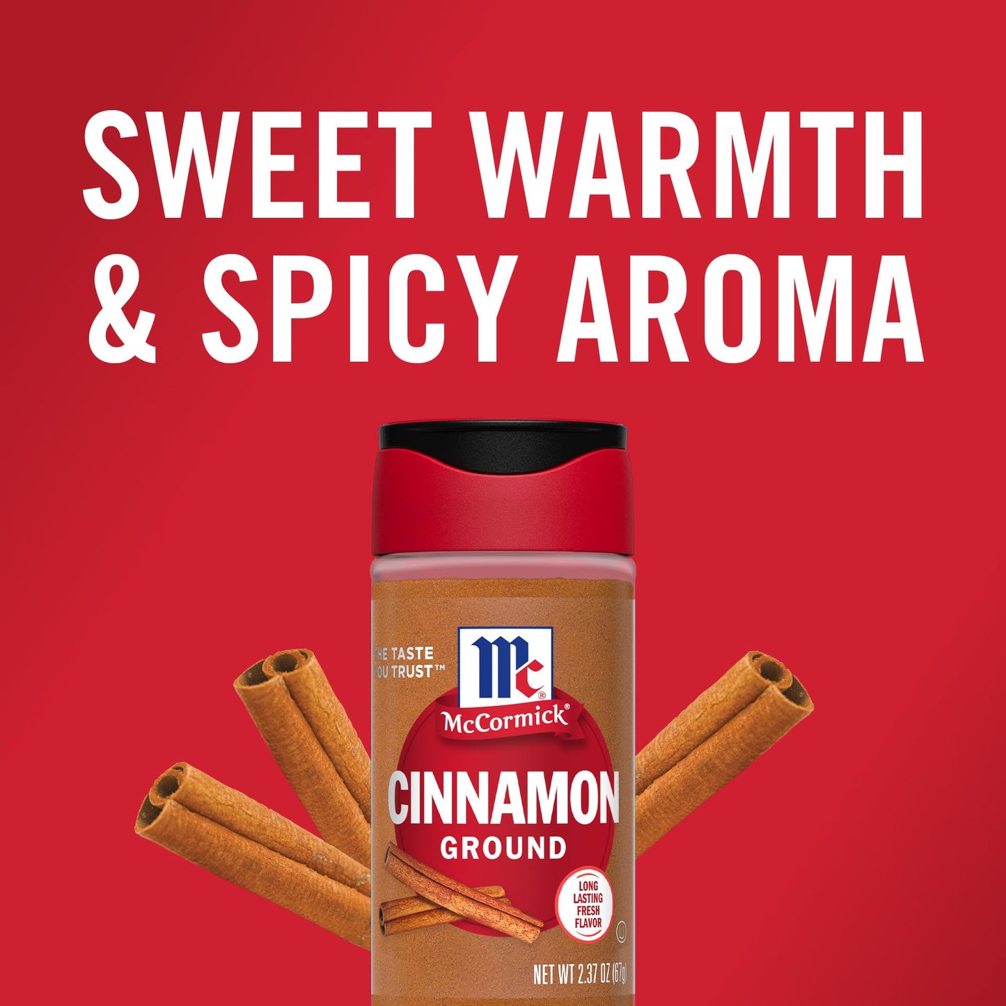 McCormick Ground Cinnamon, Non GMO, Aged Up to 15 Years, Brings Rich Cinnamon Flavor to Savory & Sweet Recipes, 2.37 oz