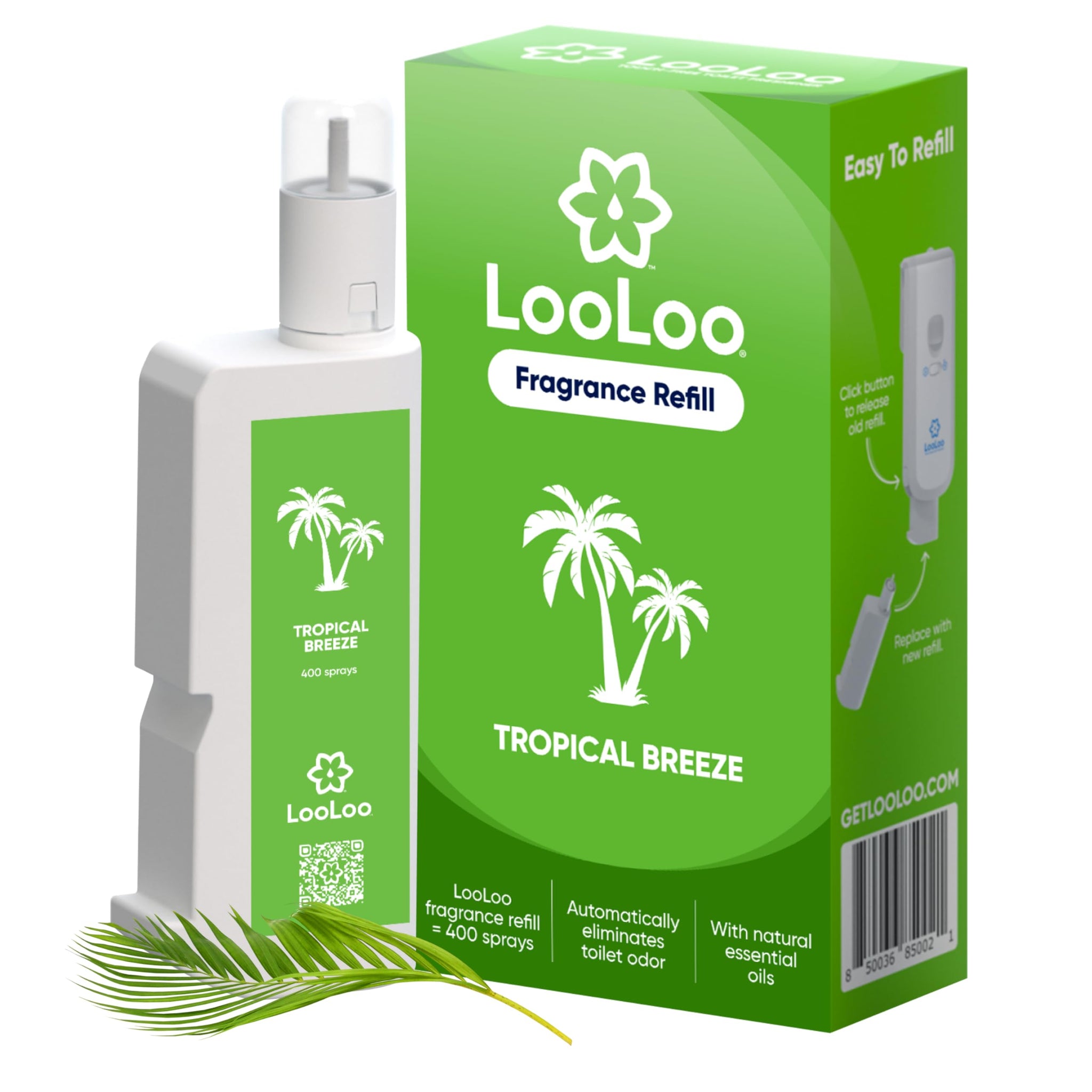 Loo Loo Touch Free Toilet Freshener Refills, Natural Essential Oils - Toilet Smell Eliminator, Bathroom Deodorizer, Air Freshener Spray for Bathroom