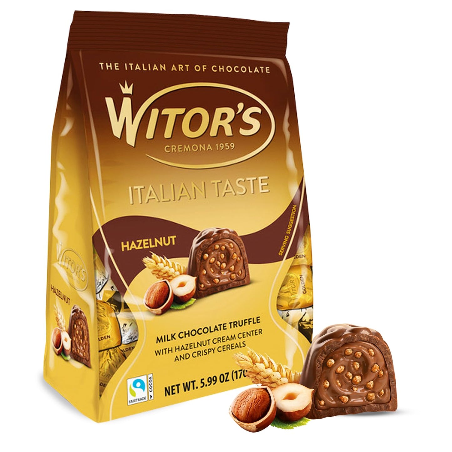 Witor's Chocolate Bags, Chocolate Truffles with Creamy Filling and Crispy Cereals, Made in Italy, Perfect for Gifting, Kosher Chocolate (5.99 Ounce