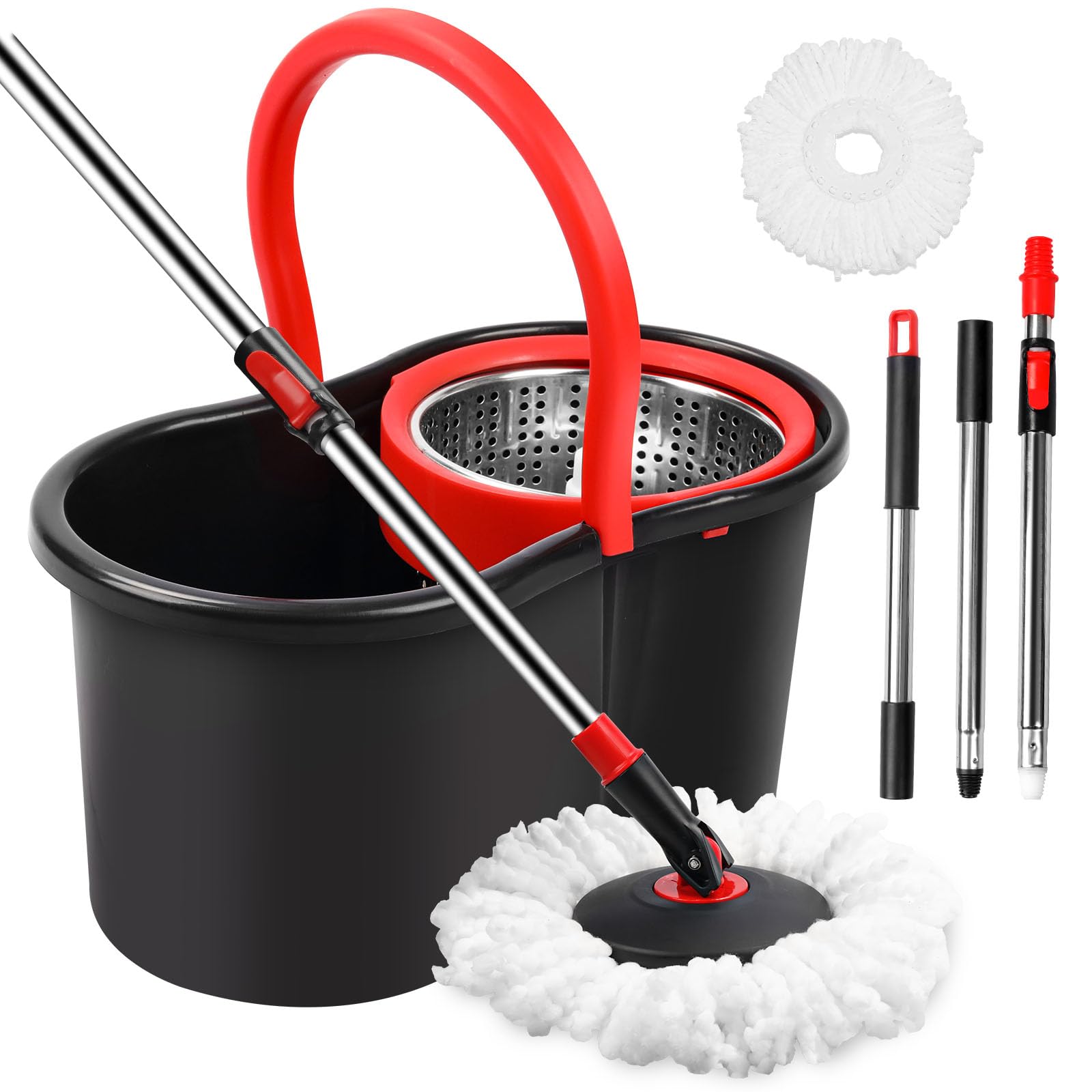 Spin Mop and Bucket, Mop and Bucket with Wringer Set for Home, 360 Spinning Mop Bucket Floor Cleaning Tool with One Microfiber Mop Replacement Head