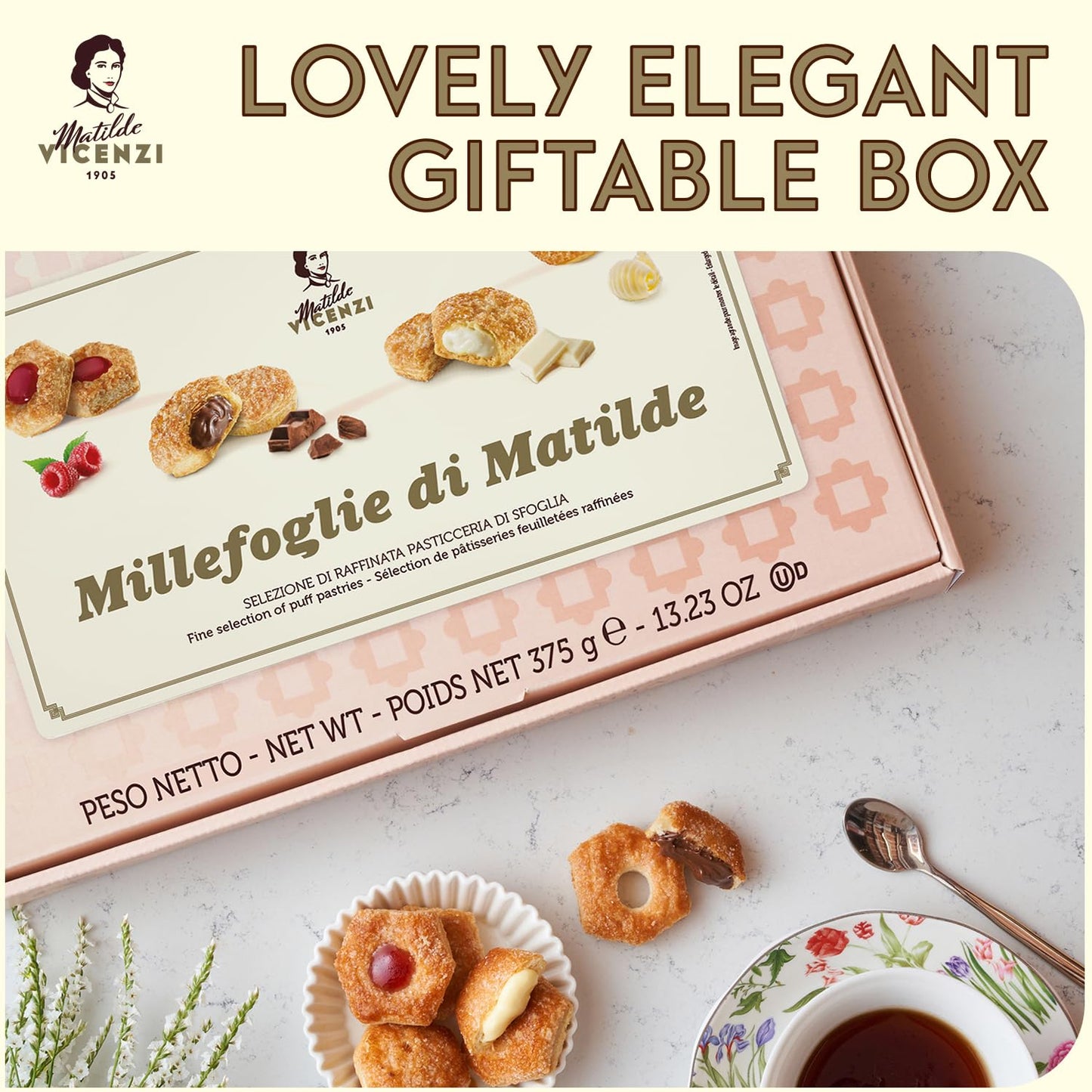 Matilde Vicenzi Millefoglie D'Italia Fine Selection of Italian Pastries - Gourmet Gifts For Teachers, Fathers Day - Assortment of Vanilla, Apricot