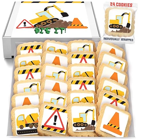 Construction Cookies individually Wrapped | Bulk Party Favors Birthday Party | Bulldozer Excavator Digging Vehicles | Birthday Baby Shower