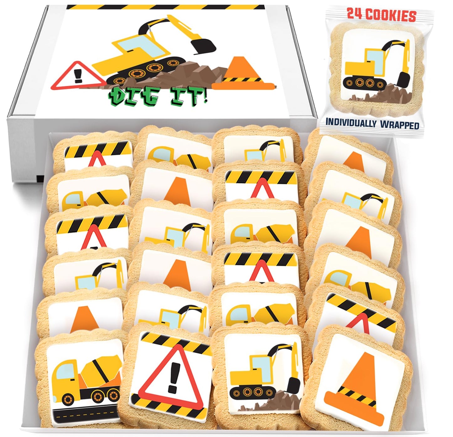 Construction Cookies individually Wrapped | Bulk Party Favors Birthday Party | Bulldozer Excavator Digging Vehicles | Birthday Baby Shower