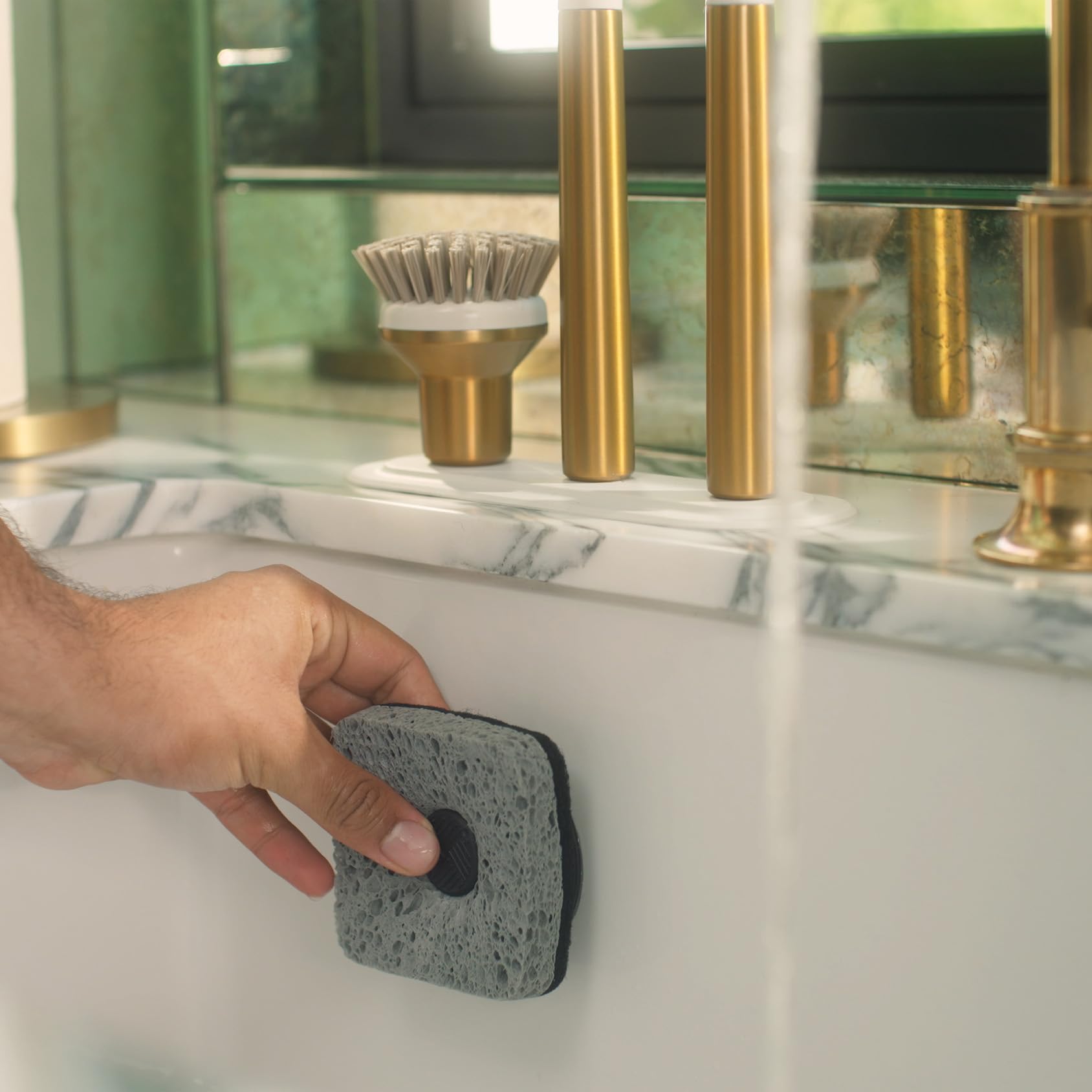Curio Home Goods Ionic Non-Scratch Kitchen Sponge with Magnetized Holder, Dual Sided Cellulose and Scrub Pad, 12 Pack, Black/Grey