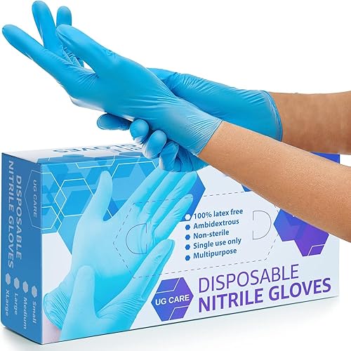 UniGroup Care Disposable Latex Free Large Nitrile Gloves [100 Pcs] - Powder Free Medical Exam Long Gloves - Medical and Food Grade - 3 Mil - Touch