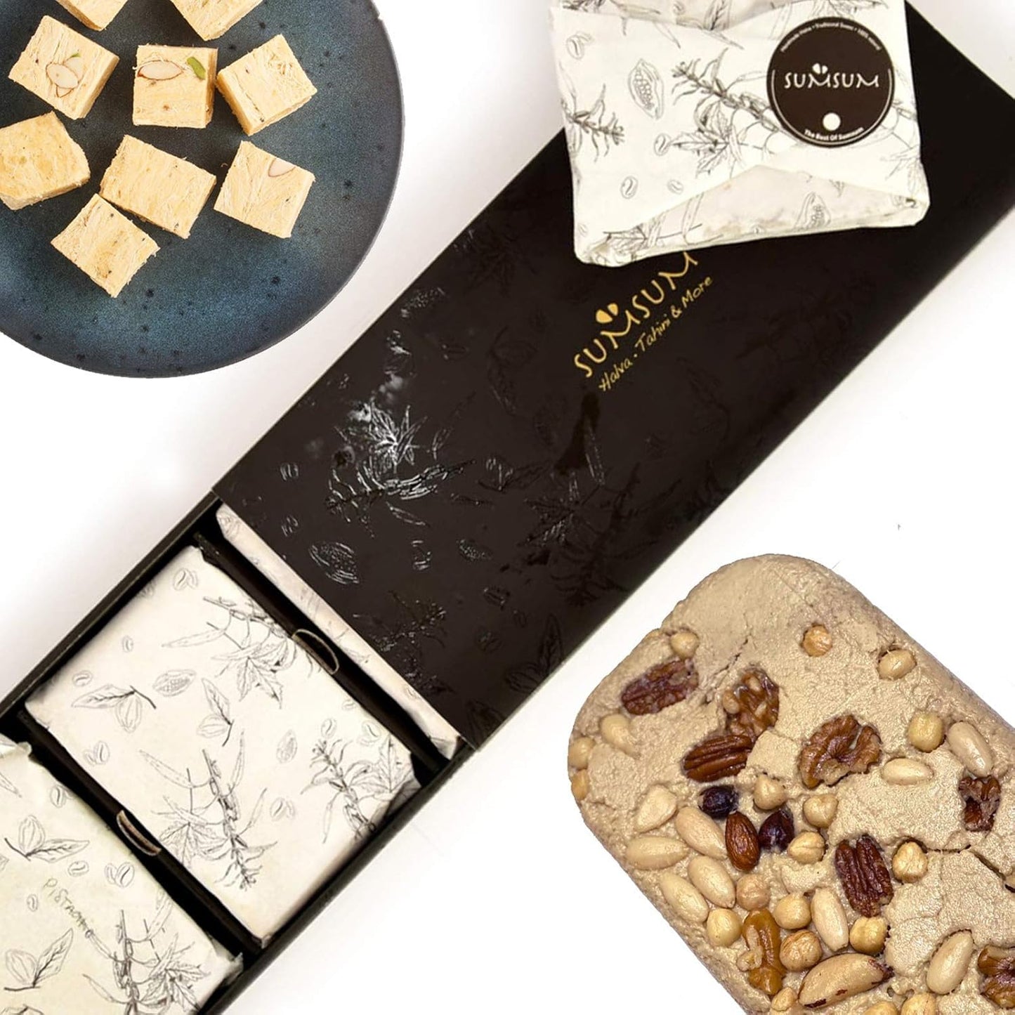 3-Flavor Fresh Handmade Halva Variety Pack (10oz x 3): Marble, Dark Chocolate & Gianduja | Vegan | Kosher Certified | Gluten-Egg-Dairy Free | Pure