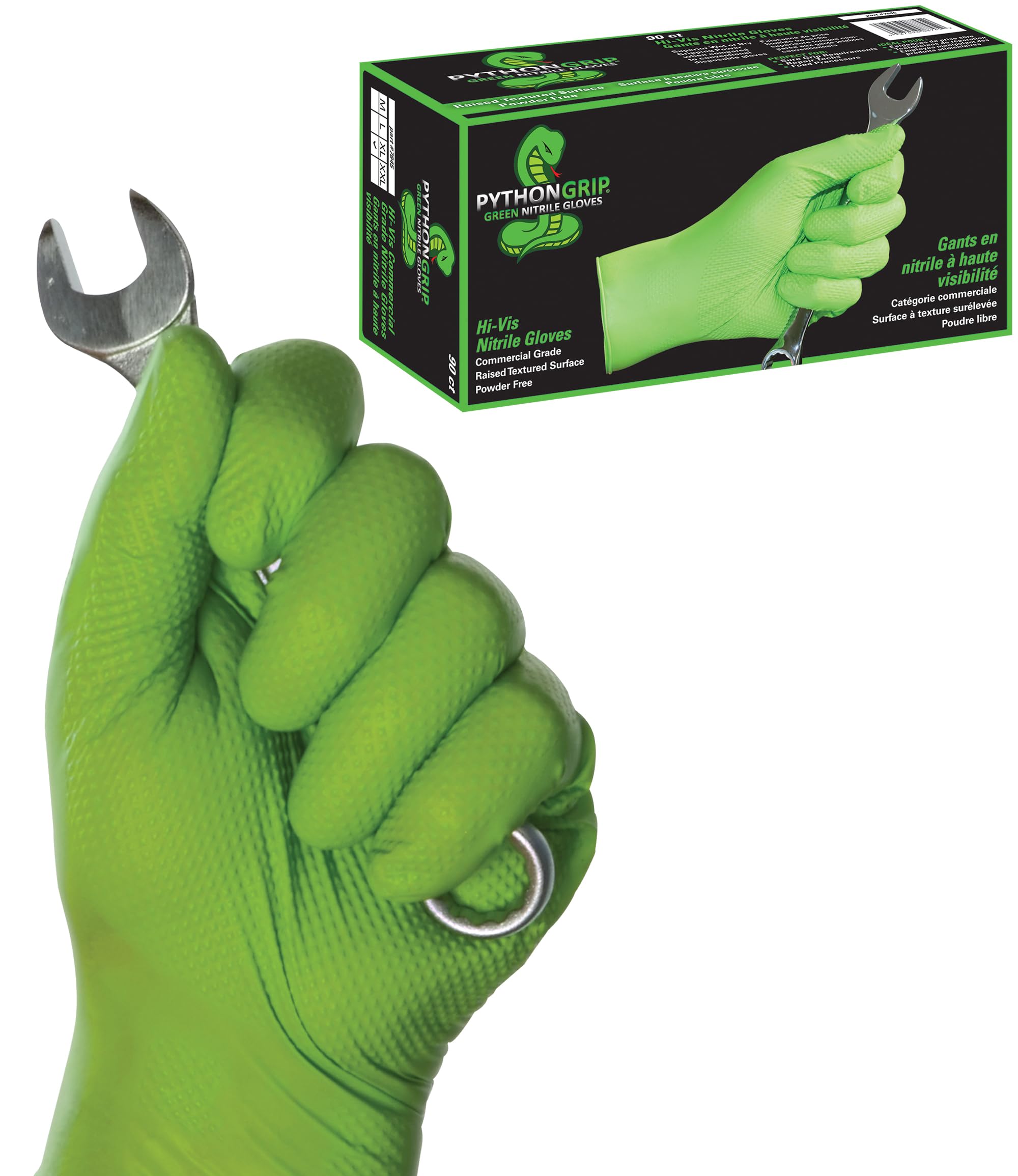 Python Grip Eppco Green Nitrile Gloves - Size XL 90 Count Box