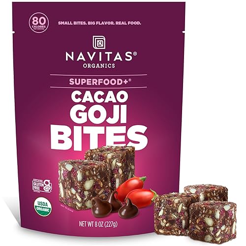 Navitas Organics Cacao Goji Superfood+ BITES - Power Snacks - All Natural Plant Based - Clean Energy & Nutrition - USDA Organic, Non GMO, Gluten Free