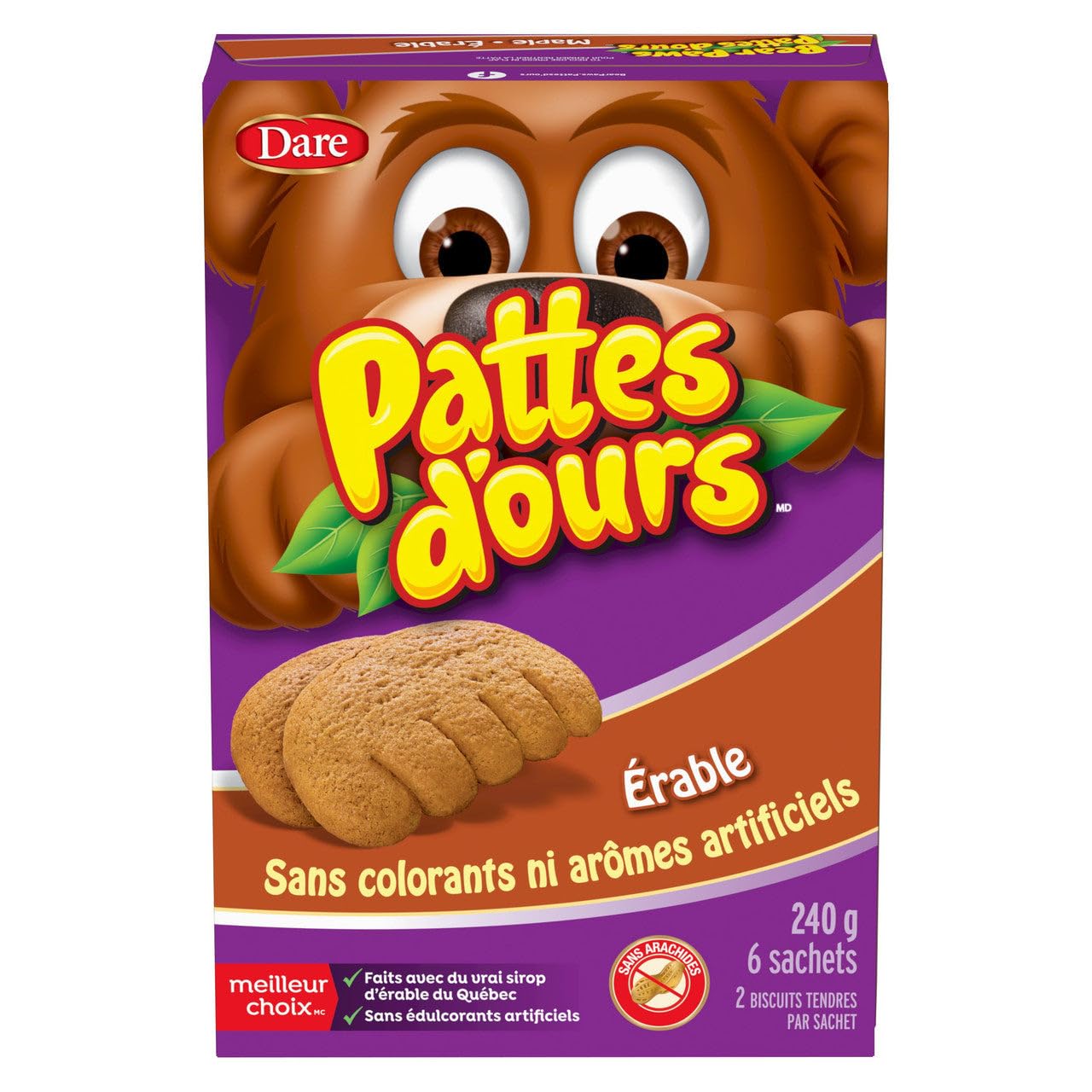 Bear Paws Maple - Peanut Free Portion Packed Kids Soft and Delicious Cookies with Real Quebec Maple Syrup 240g Single Pack