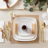 Blue Sky Organic White Square Plates Combo (32 Count) | Premium Plastic Plates: 7.25" & 10" | Gold-Rimmed Disposable Dinnerware Party Essentials