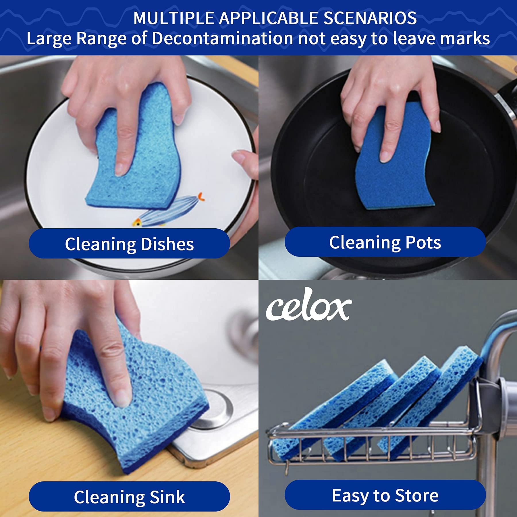 CELOX 24 Pack Non-Scratch Dish Sponge, Dual Sided Kitchen Sponges for Dishes, Long Lasting Dishwashing Household Cleaning Sponges for Kitchen, Easy