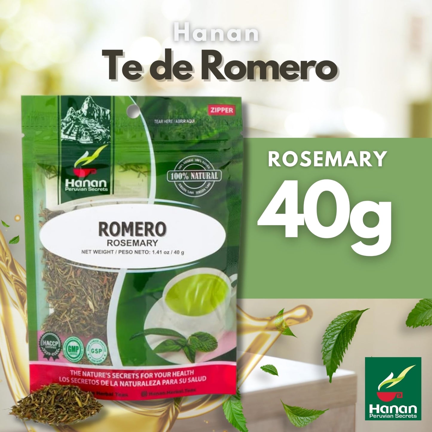 Rosemary Loose Leaf 1.4oz - Romero 40g, Dried Herbs from Peru for Herbal Tea, Cooking, Recipes, Mediterranean Cuisine - Rosmarinus officinalis Leaves