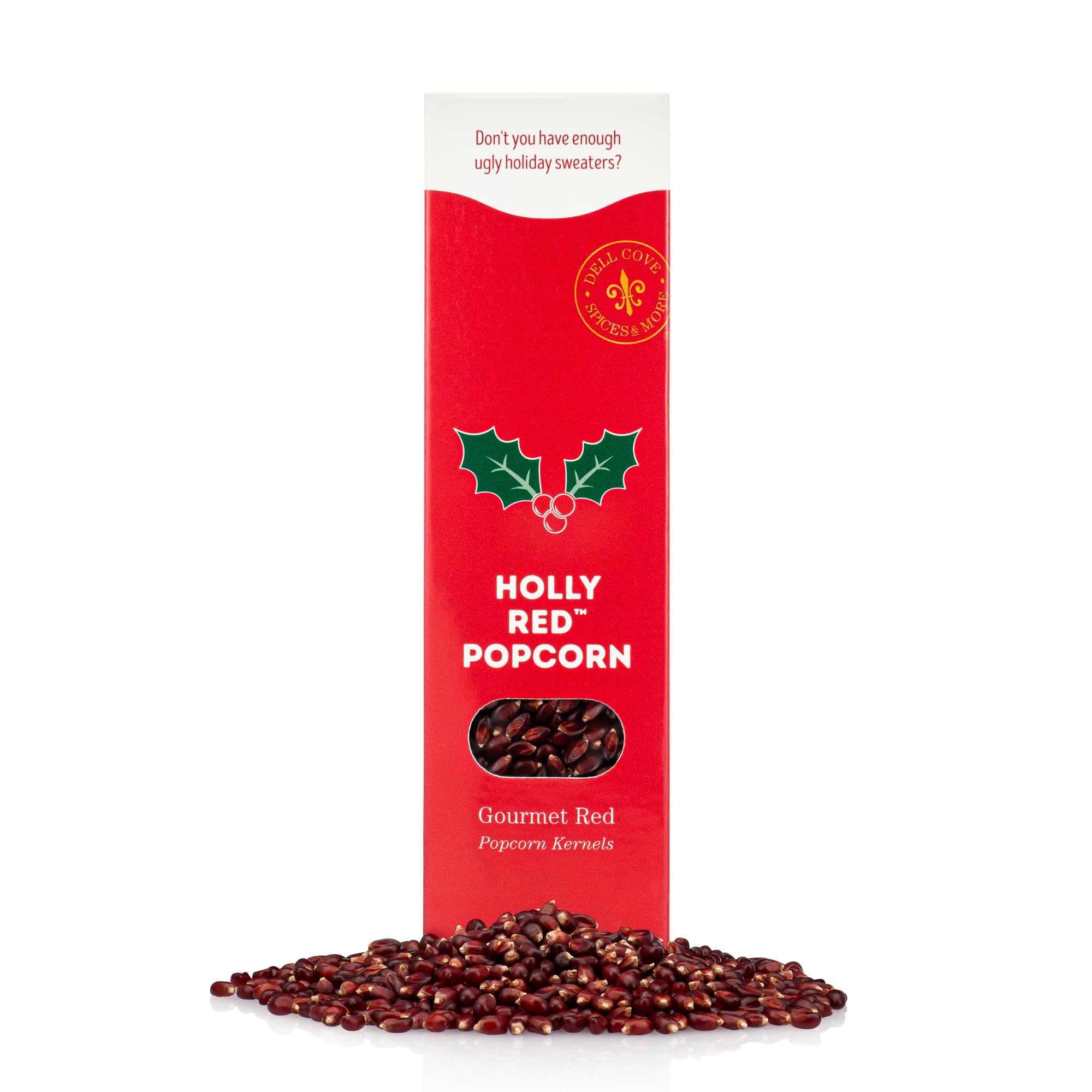 Holly Red Popcorn Kernels - Dell Cove Spices - Unique Christmas Holiday Popcorn Gift for Gourmet Popcorn Lovers - X-Mas Movie Night Unpopped Kernels
