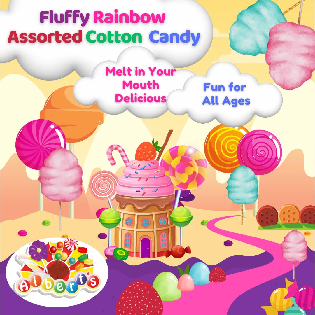Albert's Variety Flavored Cotton Candy - 12 Pack - Fluffy Rainbow Assorted Sweet Treat - Resealable Tubs - Perfect for Parties & Events, (Assorted mix