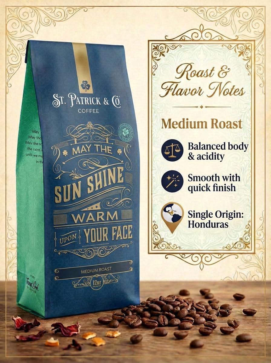 Thank God for Coffee - May The Sun Shine Warm Upon Your Face, Medium Roast Ground Coffee, Single Origin Honduran Arabica, Balanced Cocoa & Lemongrass