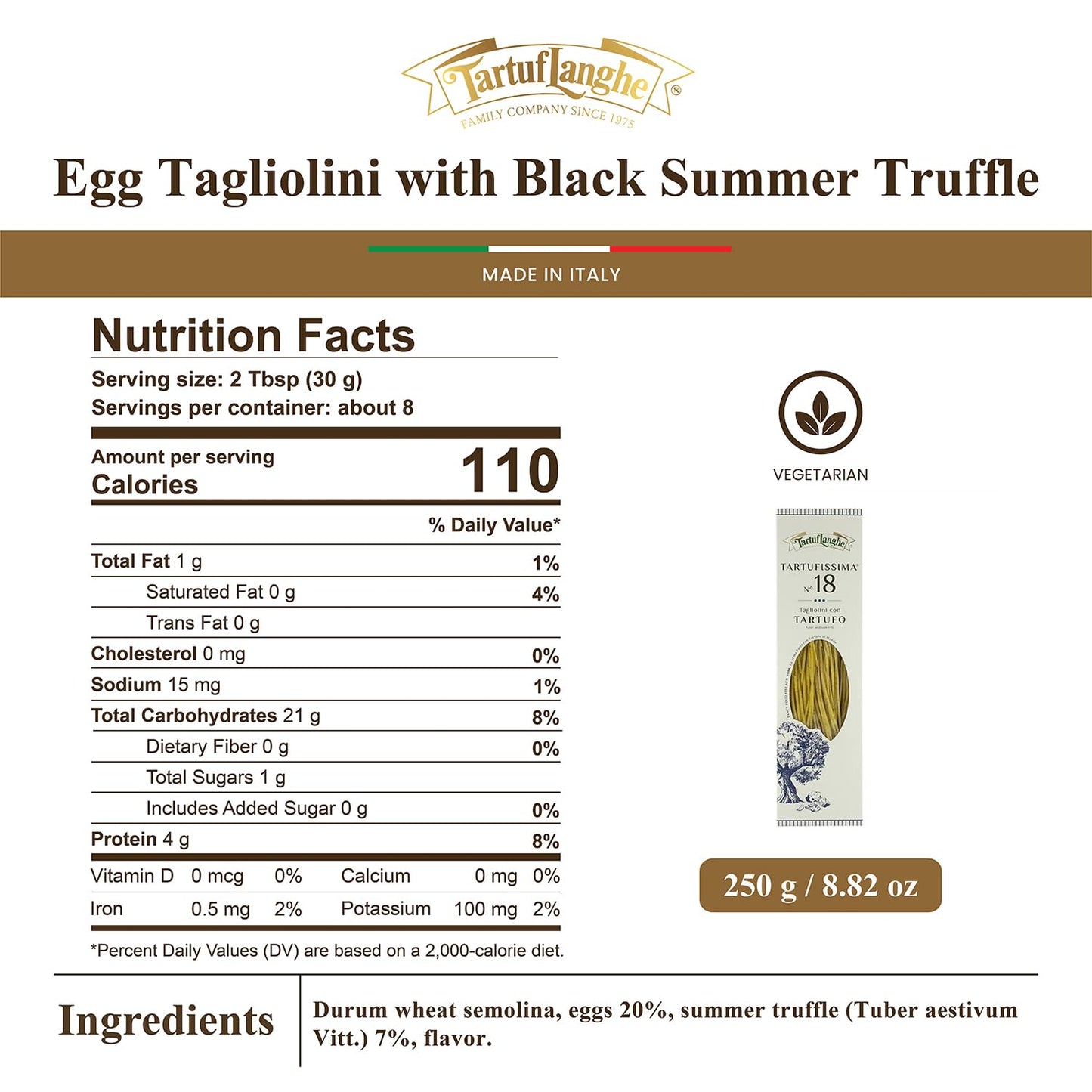 TartufLanghe Egg Tagliolini with Black Summer Truffle Gourmet Italian Pasta for Sauces Meats Appetizers and Fine Dining Dishes - 8.81 oz (Pack of 1)