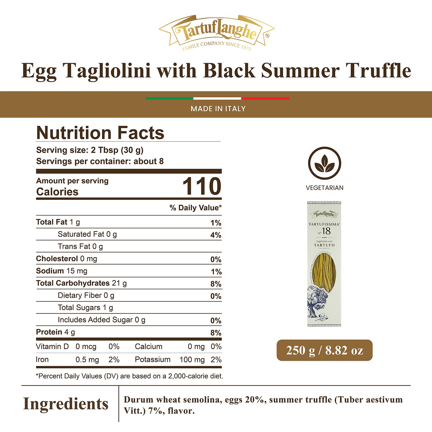 TartufLanghe Egg Tagliolini with Black Summer Truffle Gourmet Italian Pasta for Sauces Meats Appetizers and Fine Dining Dishes - 8.81 oz (Pack of 1)